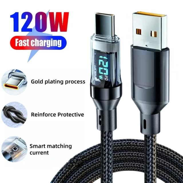 Cavo di ricarica rapida USB-C da 120W, cavo dati PD per ricarica rapida, cavo di tipo C per iPhone, Samsung, Xiaomi, VIVO, cavo per cellulari.