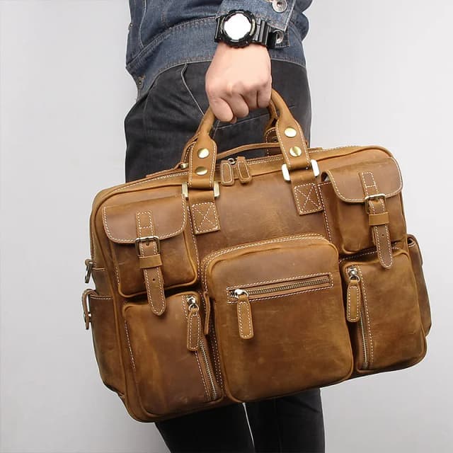 Slip Vintage in vera pelle da uomo borsa in vera pelle per borsa a strati per borsa da lavoro per PC Notebook da 15 pollici marrone