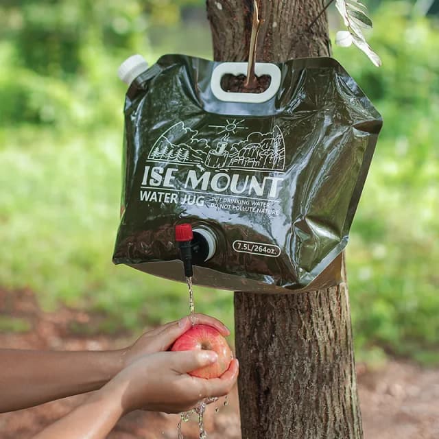 Borsa per acqua portatile da esterno da 7,5 litri con rubinetto Borsa per contenitore per acqua pieghevole in materiale PET adatta per zaini da campeggio