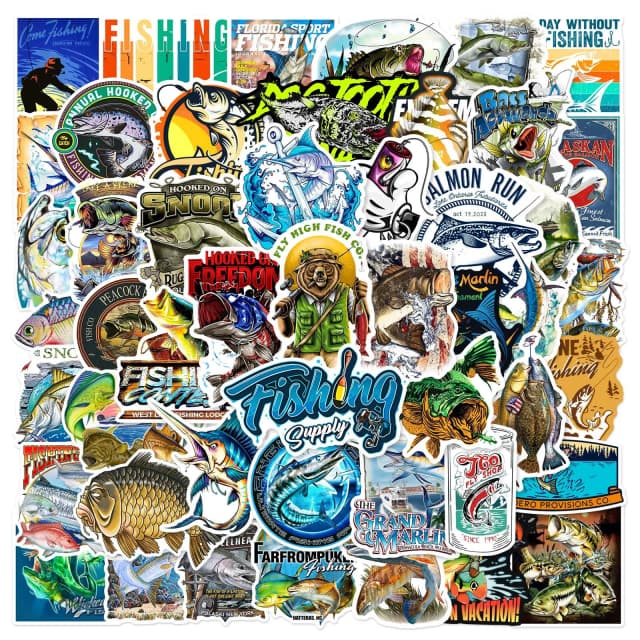 50 pezzi adesivi logo pesca all'aperto decalcomanie decorazione scrapbook valigia bagagli moto bici adesivo graffiti impermeabile