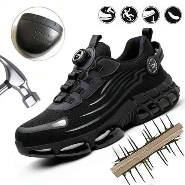 Scarpe antinfortunistiche con bottone rotante Taglia 37-48 per uomo, uomo Donna Scarpe da ginnastica con puntale in acciaio Scarpe senza lacci Stivali antiforatura anti-sfondamento