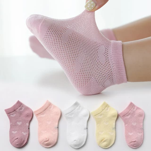 Set da 5 paia di calzini per bambini Calzini estivi a rete per ragazzi Calzini da barca a rete sottile primavera estate Calzini corti per ragazze dei ragazzi
