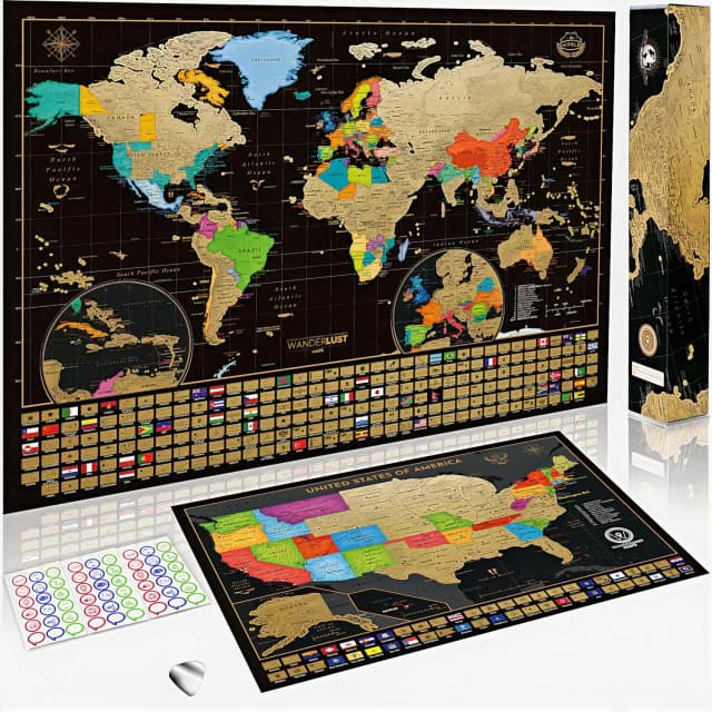 Una mappa da grattare - Mappa del mondo (dimensioni grandi: 32,5x23,4 pollici) - Poster di viaggio da grattare deluxe per adulti, mappa nera e dorata