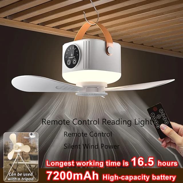 Luce a LED con ventilatore Ventilatori da soffitto silenziosi portatili Luce ricaricabile/Lampada a LED plug-in Telecomando 7200mAh per campeggio camera da letto