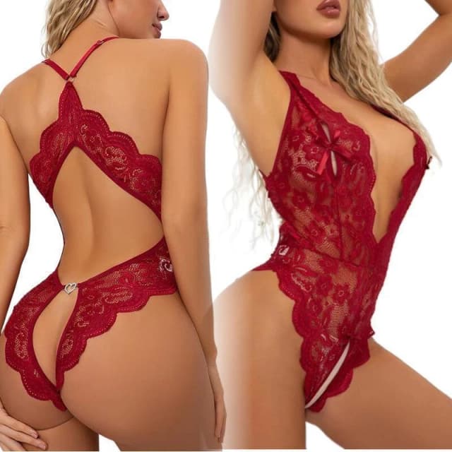 Lingerie di pizzo Sexy biancheria intima erotica calda Backless Plus Size tuta vestiti Sexy con apertura sul cavallo Set tuta per donna 18 adulto