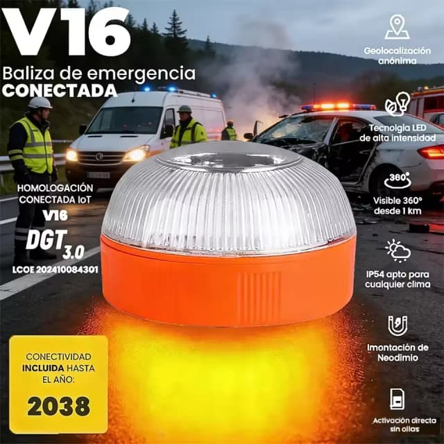 Nuovo V16 Spia di emergenza Spia batteria Luce di emergenza bianca LED Luci barricate per auto Luci lampeggianti Oro 2026