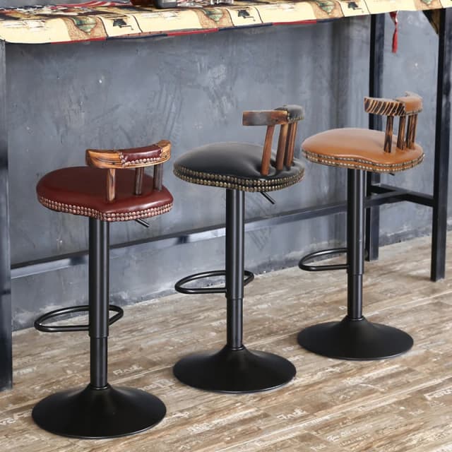 2 sgabelli da bar industriali in pelle 360 °   Sedie da pub girevoli regolabili per colazione da cucina, schienale in legno vintage