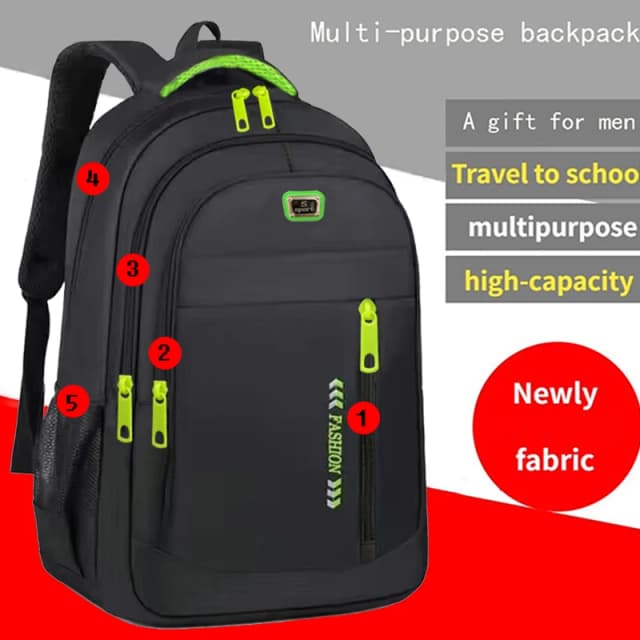 Lo zaino di colore neutro per uomini e donne ha più strati di tasche, adatto per studenti e uomini d'affari.