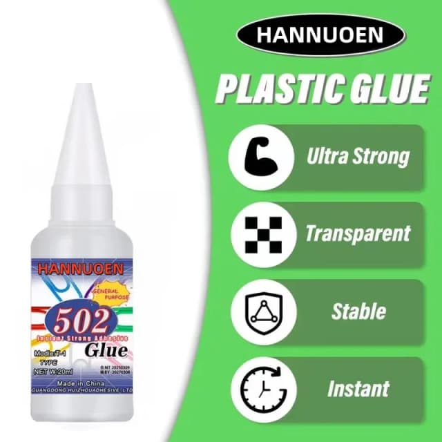 Adesivo 502 super forte ad asciugatura rapida, utilizzato professionalmente per la riparazione quotidiana di plastica per giocattoli, è bianco, trasparente e inodore.