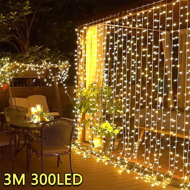 LED Curtain String Lights, Fada Decoração, Feriado USB, Guirlanda de Lâmpada, 8 Mode, Casa, Jardim, Festa de Natal, Ano Novo, Casamento, 3m