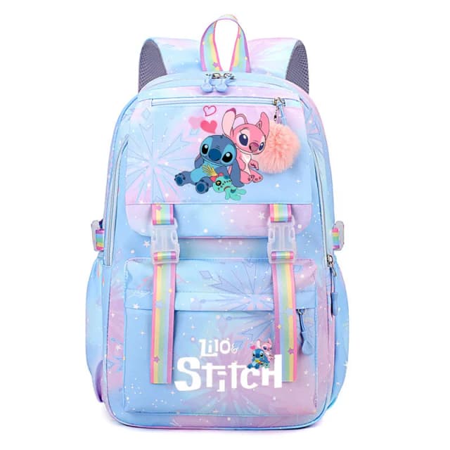Zaino Stitch di grande capacità, zaino carino in nylon casual, zaino anime dei cartoni animati, zaino da viaggio casual per ragazza