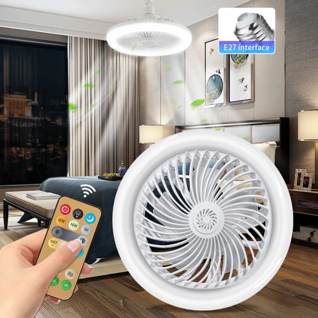 E27 Ventilatore da soffitto con telecomando 3 colori AC 85-265V 30W Ventilatore silenzioso Lampada da soffitto Funzione timer per camera da letto Soggiorno