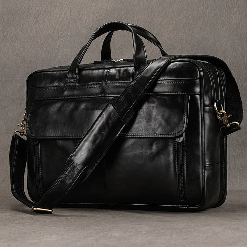 Valigetta in vera pelle per uomo borsa per Computer di grande capacità borsa a tracolla in pelle di mucca per borse da lavoro nere maschili