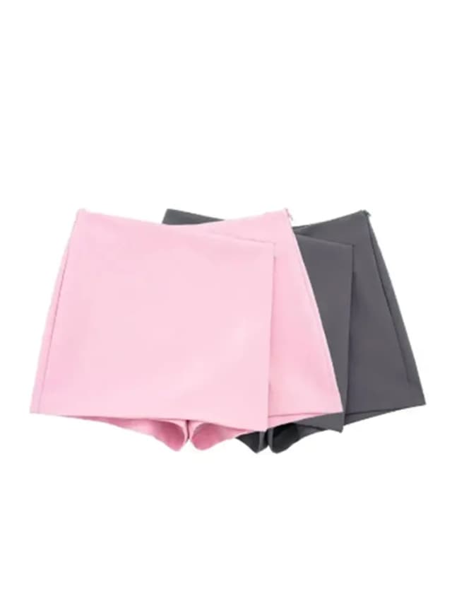 LAZVM Moda Donna Asimmetrico Pareo Stile Self Overlay Pantaloncini Gonne Vintage Vita alta Cerniera laterale Gonna femminile Mujer