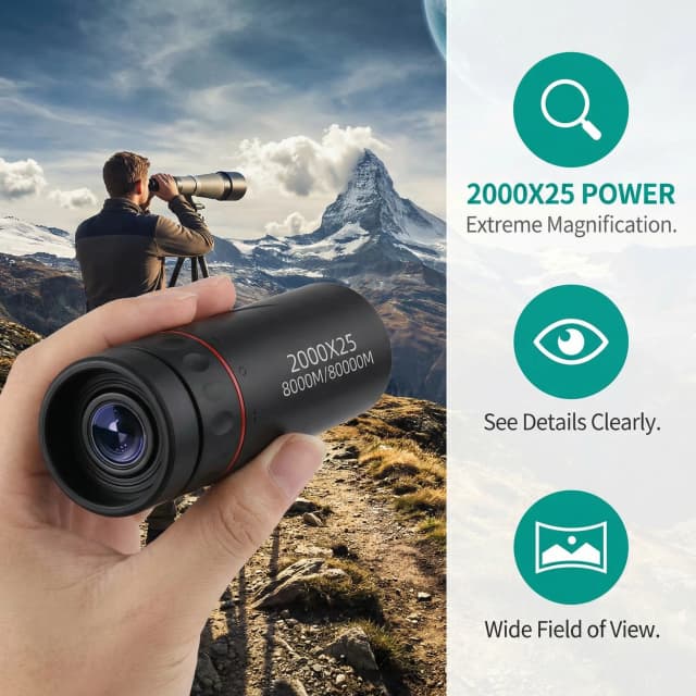 Telescopio Monoculare HD 2000x25: Mini Portatile, per Campeggio, Caccia e Birdwatching