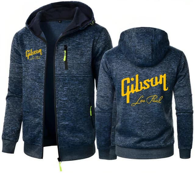 Gibson 1894 Felpa con cappuccio jacquard ispirata al rock Felpa con cappuccio da uomo in pile Gibson Paul Gibson Felpa con cappuccio per chitarra elettrica Felpa da uomo