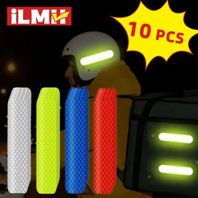 80-10PCS Nastro riflettente per avvertimento di sicurezza per casco Striscia riflettente impermeabile ad alta visibilità per auto da passeggio per guida notturna