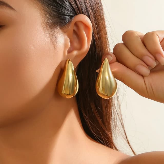 2PC abito moda donna Vintage placcato oro orecchini pendenti a cupola spessa orecchini a goccia spessi in acciaio inossidabile liscio regalo