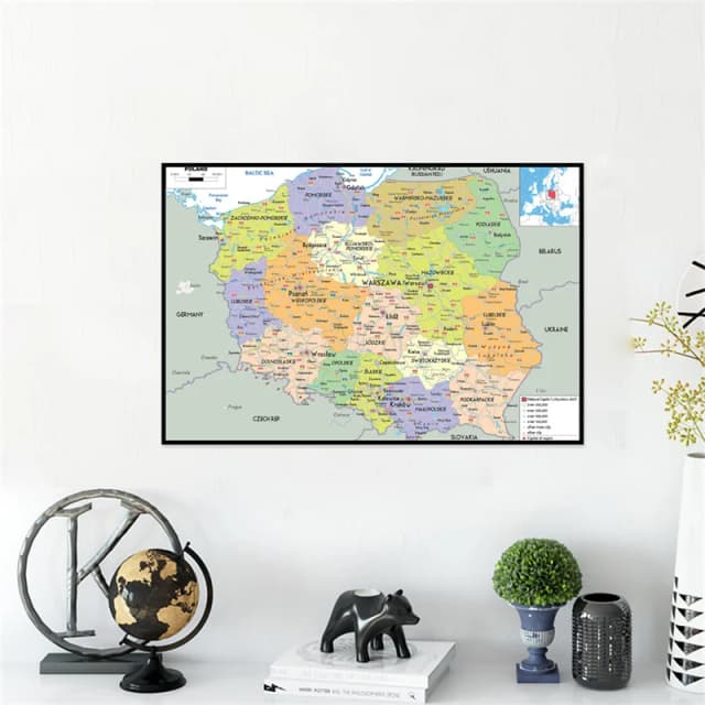 Mappa Inglese-Polacca Non Incorniciata - Mappa Amministrativa - Materiale Didattico | Poster da parete per l'apprendimento e il viaggio / Quadri decorativi