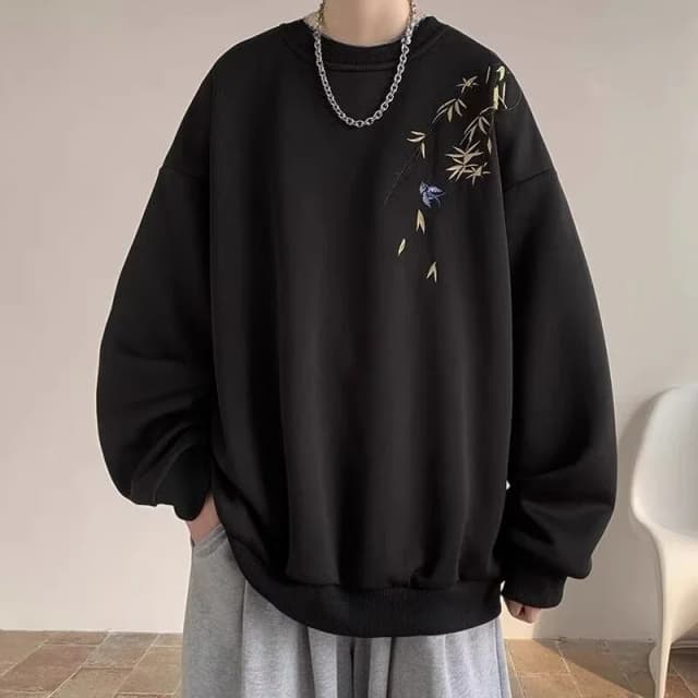Nuova stampa di uccelli cinesi M-8XL felpa oversize da uomo moda abiti larghi a maniche lunghe per coppia