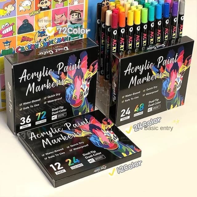 Pennarelli per vernice acrilica a 48 colori per uso artistico professionale, penne a doppia punta fine e con punta a pennello, adatte per pietra, legno, calligrafia