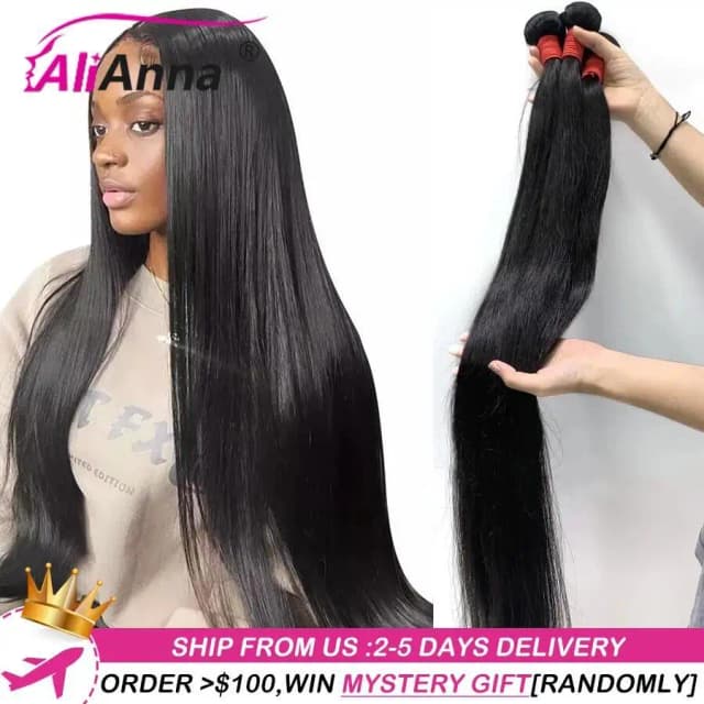 ALIANNA 26 pollici fasci di capelli umani 10A fasci di tessuto brasiliano dei capelli grezzi 30 38 40 pollici fasci di capelli umani lisci estensioni dei capelli