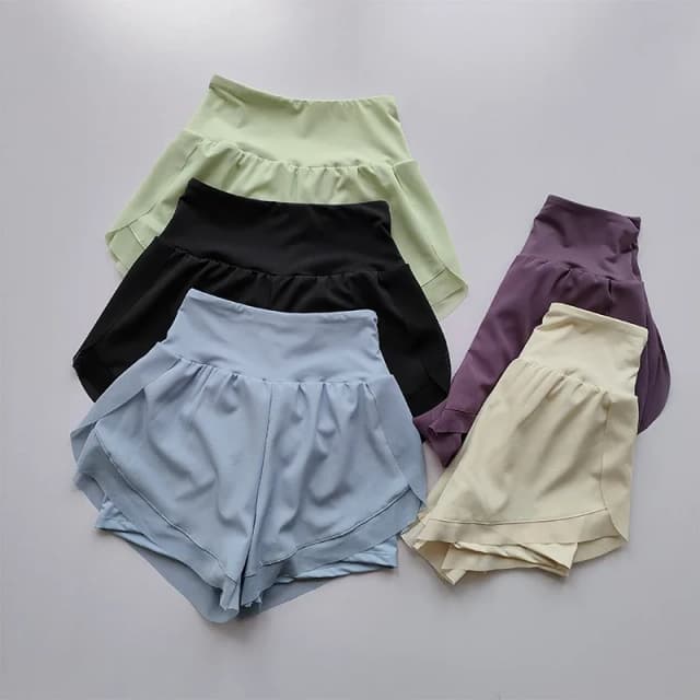 Pantaloncini sportivi a vita alta da donna estivi Maglia traspirante a doppio strato ad asciugatura rapida Palestra Fitness Corsa Ciclismo Pantaloncini da yoga