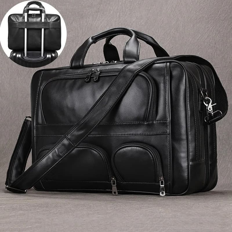 Valigetta da lavoro da uomo in vera pelle adatta a borsa per Laptop da 17 "borsa a tracolla da ufficio grande da uomo in morbida pelle bovina nera