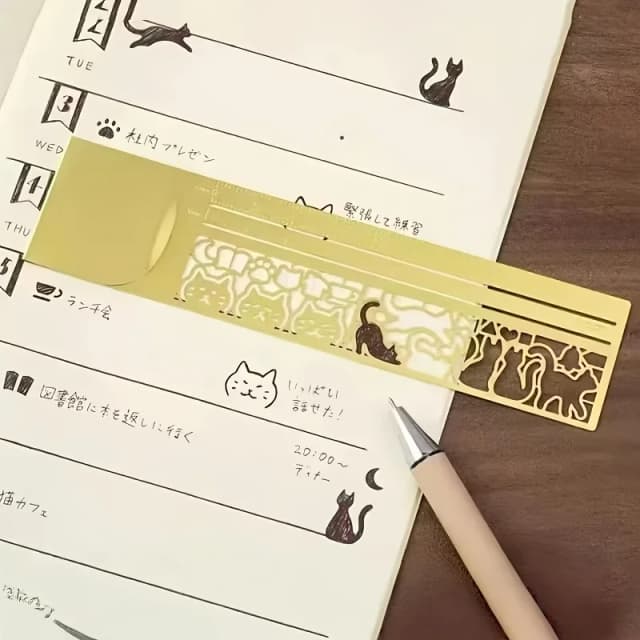 Segnalibro a forma di gatto - Righello bifacciale per diario/agenda/notes, regalo di cancelleria creativo