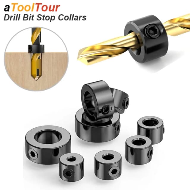 Set di collare per tappo per trapano Anello per punta di arresto Limite dell'albero Blocco metrico Profondità della pressa in acciaio Posizionatore regolabile Guida per fori Strumento per la lavorazione del legno