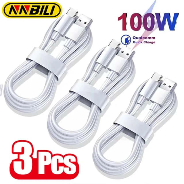 NNBILI 1-3PCS 10A 100W Tipo C Cavo di ricarica super veloce Cavo dati per Huawei OPPO vivo iQoo Cavi USB C a ricarica rapida