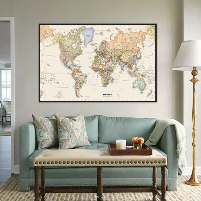 Poster da appendere vintage Mappa del mondo in inglese Tela non tessuta Pittura Ufficio Decorazione della parete di casa Materiale scolastico 150x100 cm