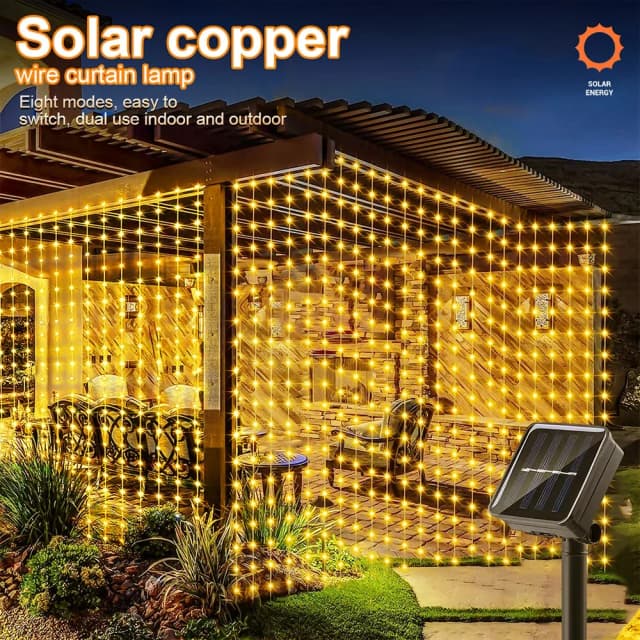 Luce solare per tende a LED Ghirlanda per esterni Luce solare per fata Lampade in filo di rame per decorazioni natalizie per feste di nozze da giardino
