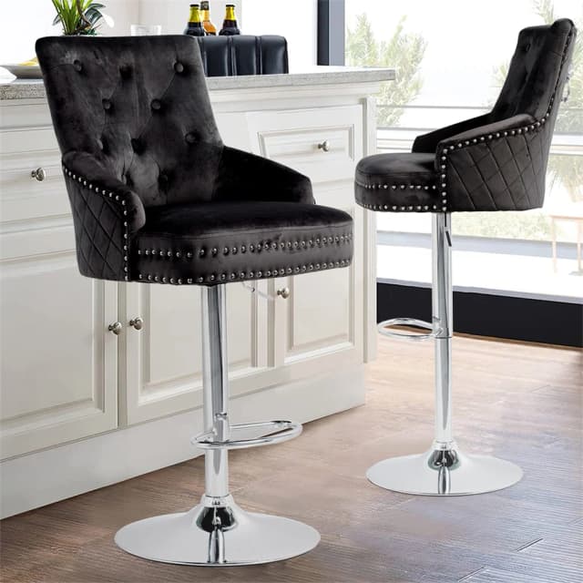 1 pz sgabelli da bar in velluto da bancone cromato battente leone con base stabile sedia da pranzo alta regolabile con schienale alto grigio/nero