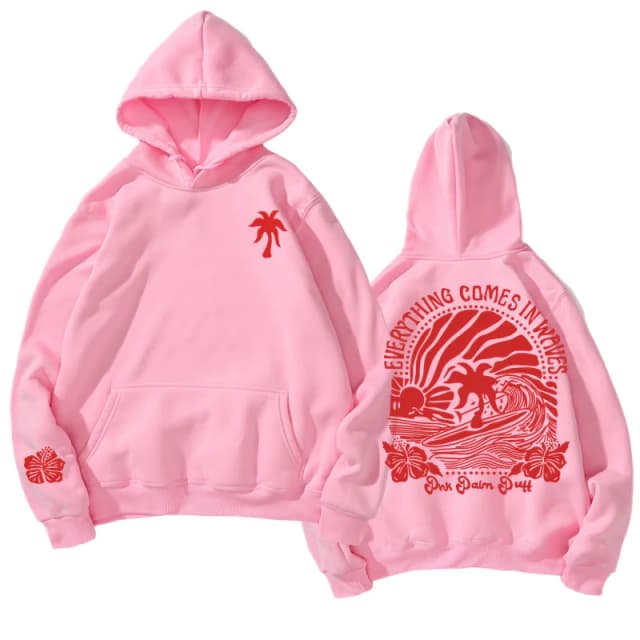 Nuova felpa con cappuccio per donna e gioventù Tropical Flower Island - Grigio chiaro con stampa di fiori rosa - Abbigliamento da strada quotidiano - Donne Four Seasons
