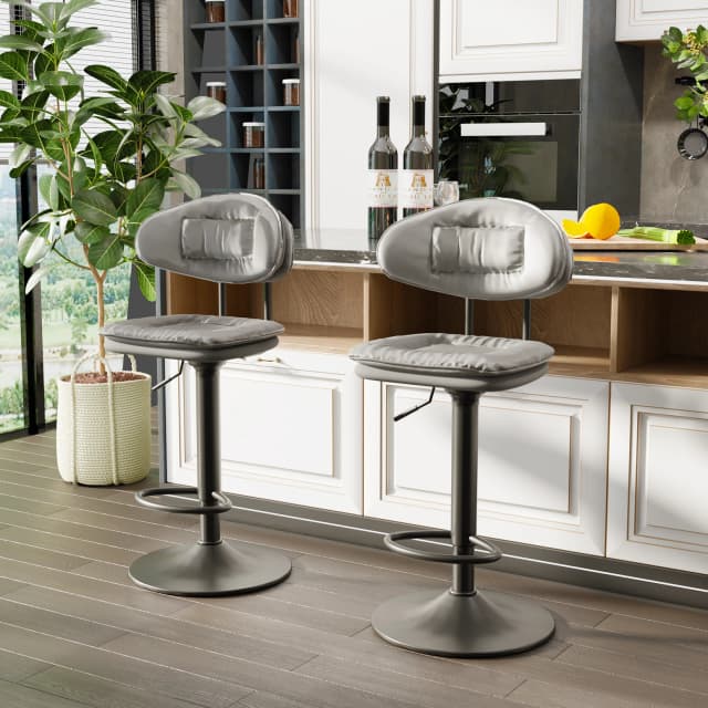 2 pezzi Heavy Duty Pub Counter altezza sgabelli da Bar sedia girevole regolabile con schienale imbottito grigio