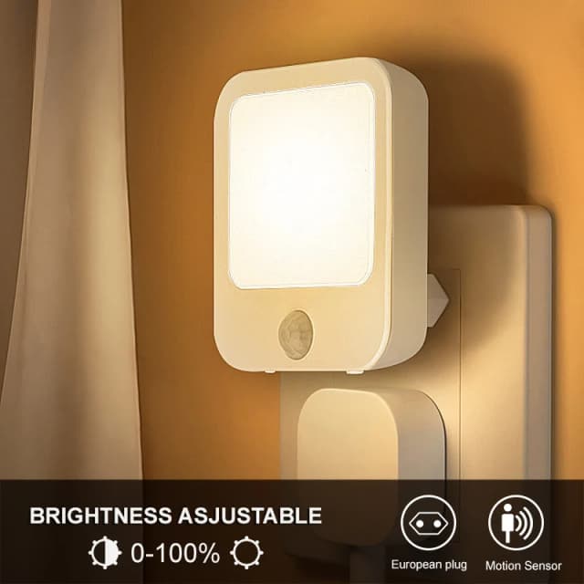 Sensore di movimento a luce notturna con luce a LED Lampade con spina europea Luce notturna per bambini Lampada da notte wireless per comodino camera da letto