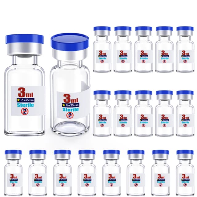 Fiale di vetro sterili sigillate con tappo in gomma e tappo in plastica di alluminio senza sbavature, confezione sterile da 20 pezzi